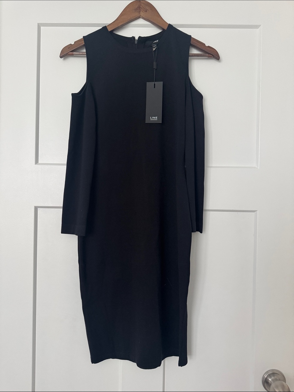 LINE Black Cold-Shoulder Sheath Dress